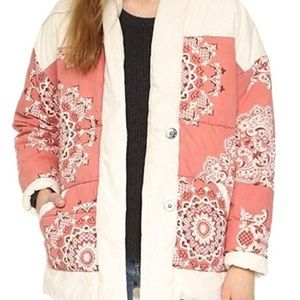 NWOT Free People Pink "Bandana" Puffer Jacket Coat